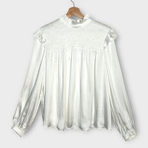The Kooples Ruffle Top Sz 3 (M/L) White Satin *SMALL FLAW* See Notes